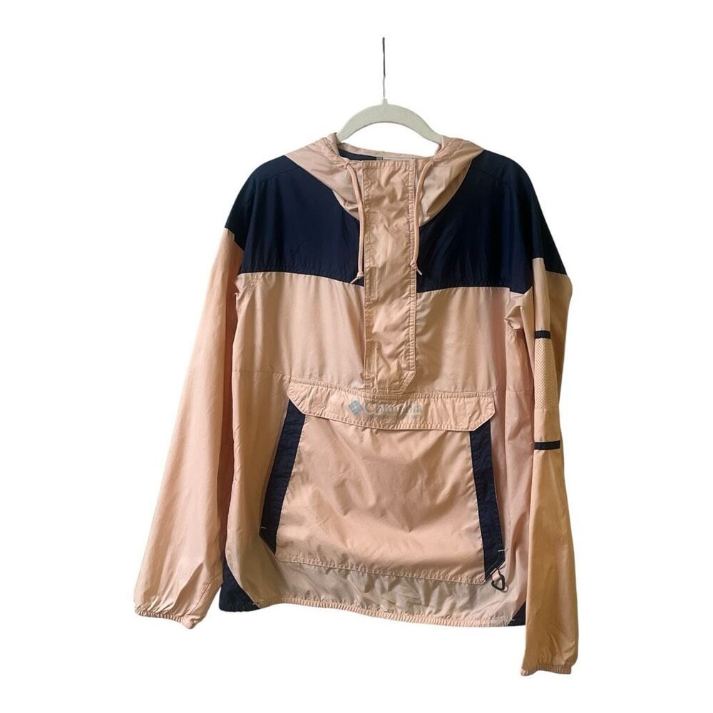 Columbia pullover wind breaker pale pink and navy sz XL